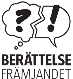 A thought bubble with a question mark, a speech bubble with an exclamation mark and the text Berättelsefrämjandet